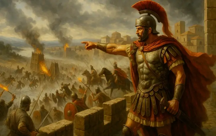 Nola kuşatması sırasında Roma komutanı Marcellus’un surlardan saldırıyı yönlendirdiği, Kartaca birlikleriyle yoğun çarpışmaların yaşandığı dramatik savaş sahnesi.